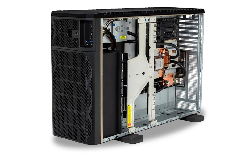 NVIDIA DGX Station GWS-GB300SM（左：筐体内部とDirect-to-Chip水冷 / 右：GB300基板）